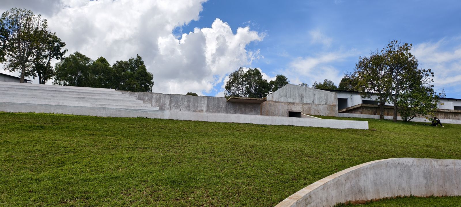 The pool cottages seen from below