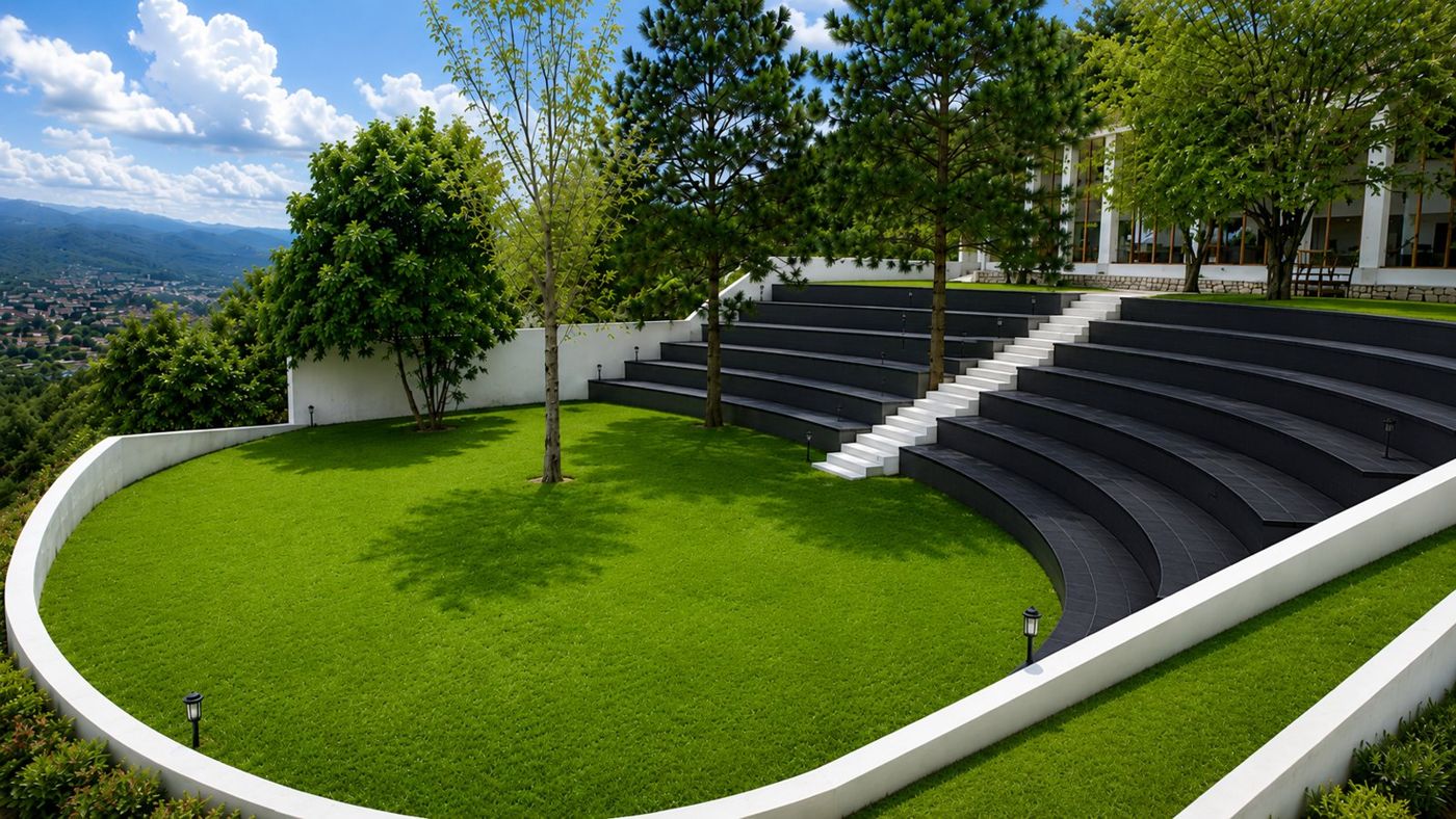 Serene amphitheater with mountain view, artist's impression